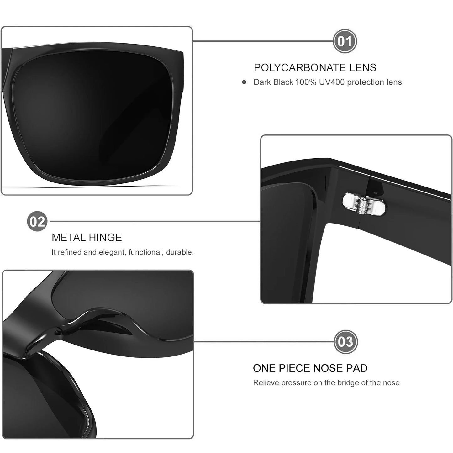 XL Extra Large Glasses Super Dark Black Sunglasses for Big Wide Head Men Square Sun Glasses 149mm W8004