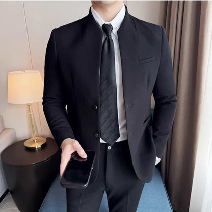 New Chinese Stand-Up Collar Suit Jacket High Quality Waffle Business Slim Fit Men's Social Party Suit Dress Men's clothing 5XL-M