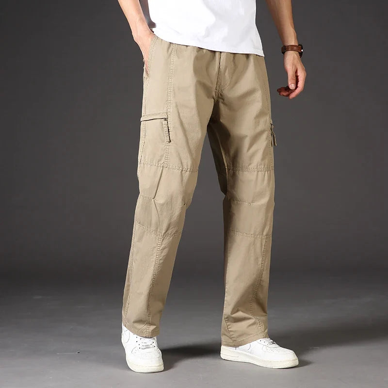 High Quality Men's Trousers Cargo Pants Zipper Pockets Elastic Waist with Banding Casual Sports Hiking Training Dungarees