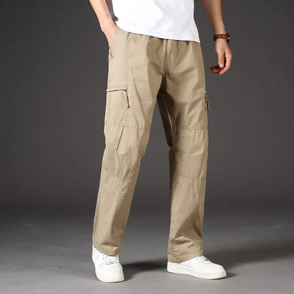 High Quality Men's Trousers Cargo Pants Zipper Pockets Elastic Waist with Banding Casual Sports Hiking Training Dungarees