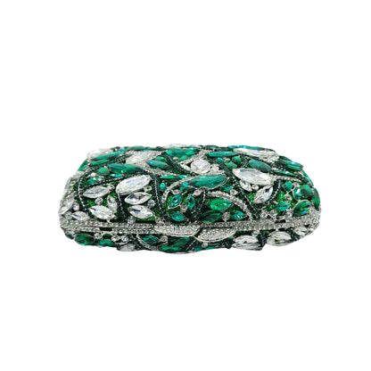 Exquisite New Wallet Luxury Handmade Clutch Women's Crystal Purse Green Silver Diamond Evening Bag