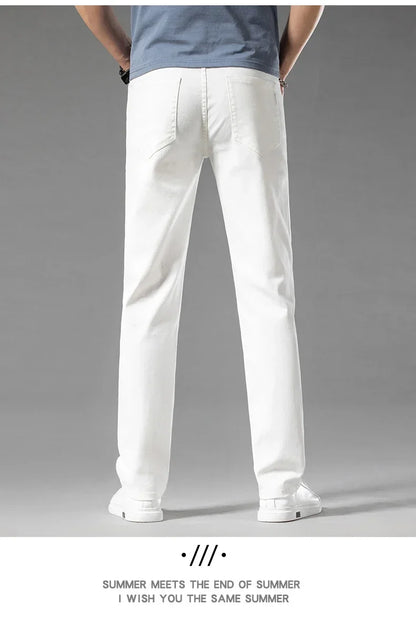 New Summer 98% Cotton Men's Business Casual Jeans Straight Soft Stretch Fabric Baggy Denim Pants Male Brand Trousers