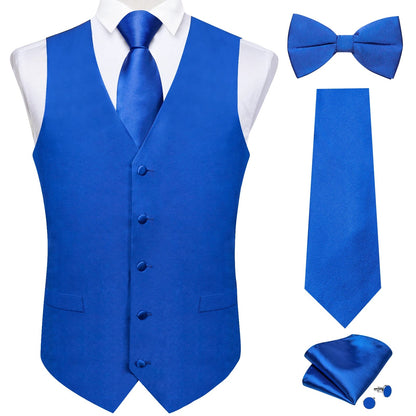 Black Satin Solid Suit Vest with Tie and Pre-tied Bow Tie Set Purple Blue Sage Green Wedding Party Men's Waistcoat DiBanGu