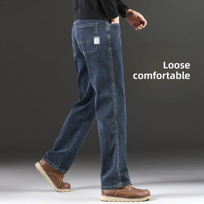2026 New Autumn Men's Blue Straight-leg Jeans Business Casual Cotton Stretch Denim Pants Male Brand Plus Size 40 42 44