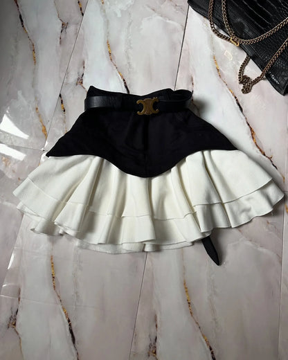 Denim Cake Skirt Women A Line Short Skirts High Waist Ruffles Elegant Splice Y2k Streetwear Party Pleated Slim Fit 2025 Spring