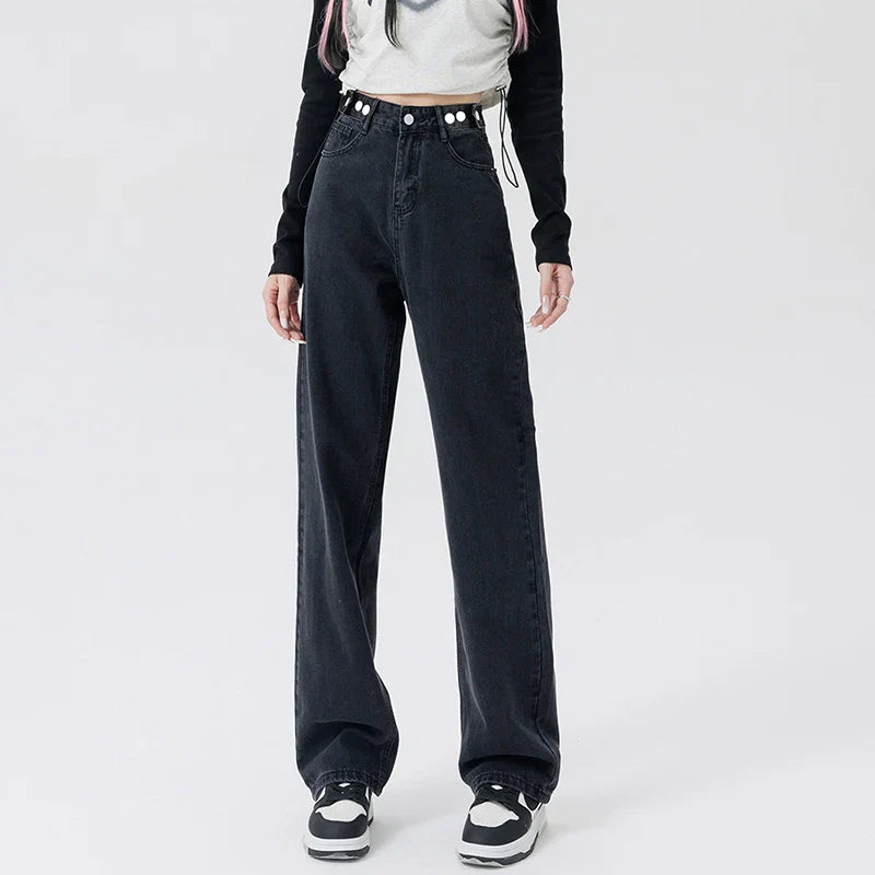 Woman High Waist Streetwear Thicken Jeans Female Fashion Baggy Pants Lady Black Grey Light Blue Blue Punk Thermal Denim Trousers