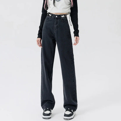 Woman High Waist Streetwear Thicken Jeans Female Fashion Baggy Pants Lady Black Grey Light Blue Blue Punk Thermal Denim Trousers