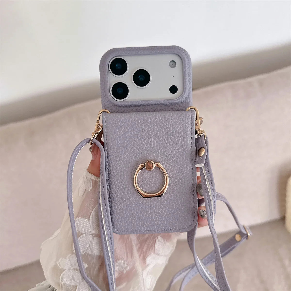 Crossbody Lanyard with Ring Card Holder Make up Mirror Wallet Phone Case for IPhone 17 Air 16E 15 14 Plus 13 12 11 Pro Max Cover