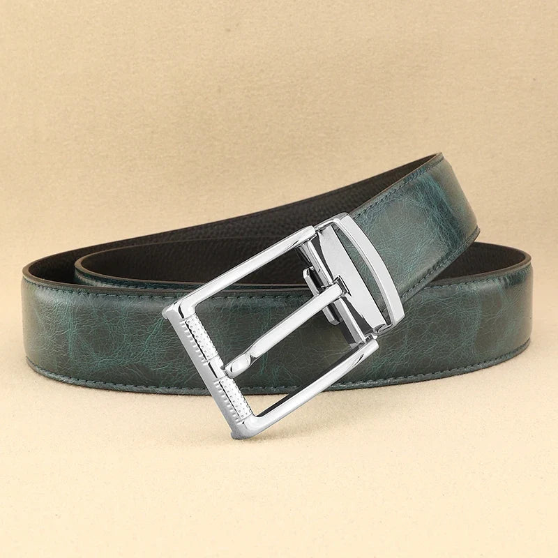 Designer Pin Buckle Gray Genuine Leather Men Belt Famous Brand Fashion Light  Luxury Strap Casual Young Cowboy Ceinture Homme