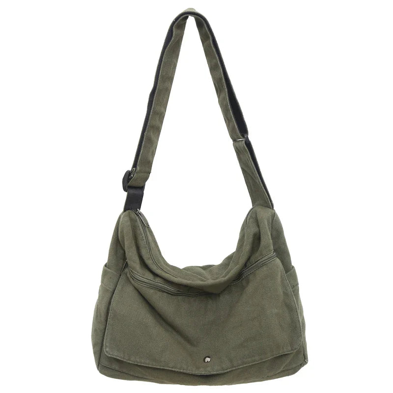 Solid Color Canvas Shoulder Bags Women 100% Cotton Satchels Korea Style Cloth Messenger Bags Large Crossbody Bags Book Packages