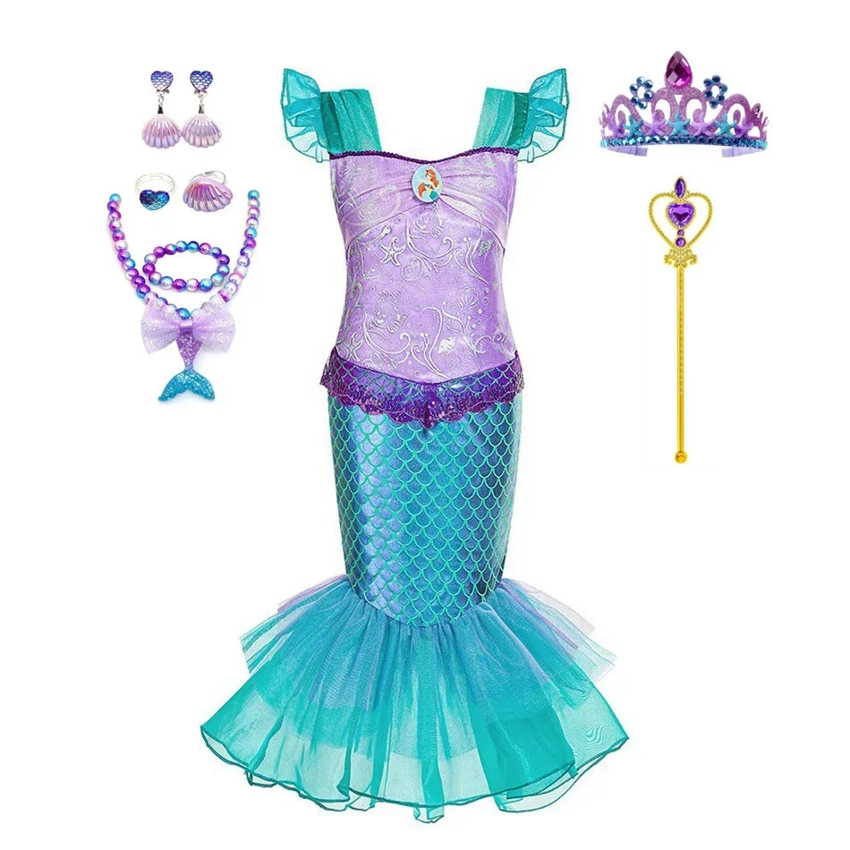 Mermaid Dress for Girl Charm Princess Cosplay Sequin Bling Costume for Kids Girl Fish Beauty Birthday Party Halloween Clothing