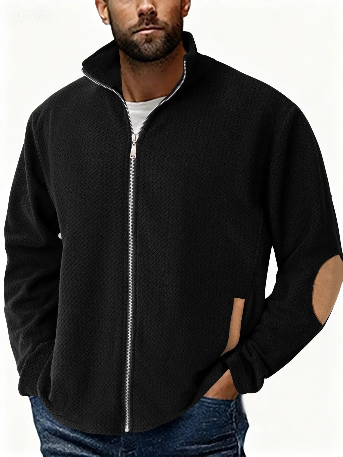 Autumn Winter Men's Stand Collar Casual Zipper Jacket  Double-Sided Fleece Warm Coat Outdoor Splice Long Sleeve Cardigan Mens