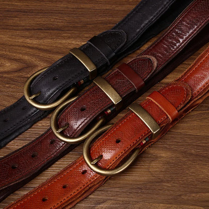 3.5CM High Quality Belt Men's Genuine Leather Top Layer Pure Cowhide Brass Buckle Jeans Vintage Strap Male Jeans for Man Luxury