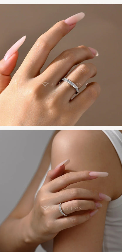 925 Sterling Silver Band Eternity Moissanite Ring Geometric Angular For Women 18kGold Plated Luxury Anniversary Jewelry