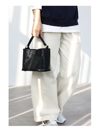 2024 New Arrival Genuine Leather Crossbody Bucket Bags Women Luxury Retro Small Handbag Soft Shoulder Bag
