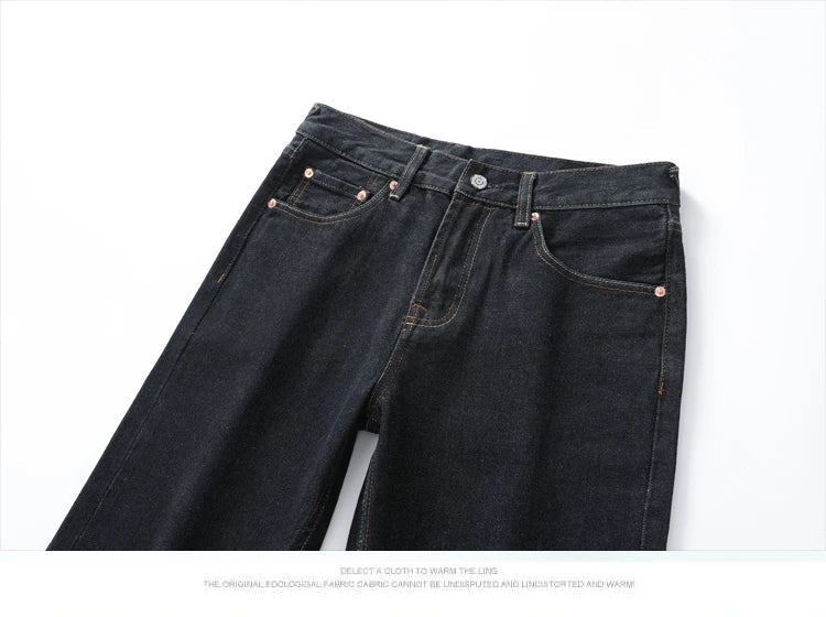 Japanese Handmade Embroidered Jeans Men's Pure Cotton Straight Tube Hip-Hop Popular Slim Red Ears Show Thin Trousers Devil Big M
