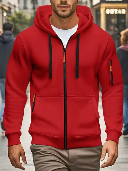 Men's Autumn Winter Sports Zipper Hoodie with Kangaroo Pocket Breathable Casual Wear for Running Hiking Outing Dating Gym