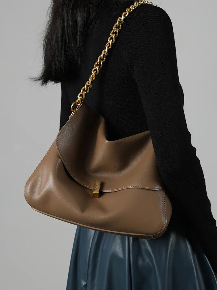 Genuine Leather Large Chain Shoulder For Women 2026 Luxury Designer Office Messenger Bags Satchel Cow Ladies Handbags