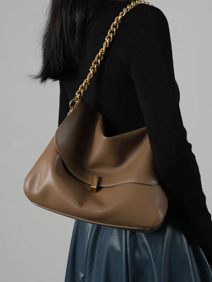 Genuine Leather Large Chain Shoulder For Women 2026 Luxury Designer Office Messenger Bags Satchel Cow Ladies Handbags
