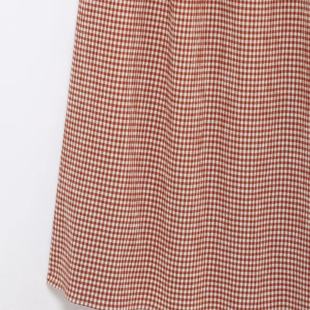 Dress for Women Fashion Summer New Plaid Fold Sleeveless O-neck Midi Vest Dresses French Chic Female Evening Clothing