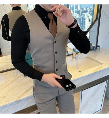 ( Vest + Pants) Men Luxury High Quality Business Suit Vest 2 pieces Formal Groom Wedding Dress Vest Set Fashion Club Clothing