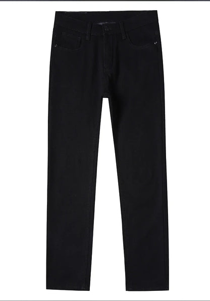 2025 New Winter Pure Black Fleece Thick Warm Jeans Men's loose Straight Elastic Denim Pants classics Casual Plush Trousers