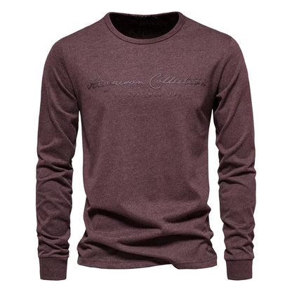 100% Cotton Long Sleeve Men's T-shirt Solid Color Letter Print Casual T shirts for Men New Spring Tops Tee Men Clothing