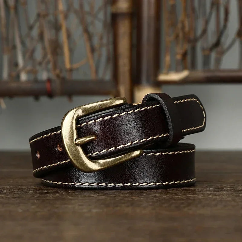 2.4CM Ladies Pure Cowhide High Quality Genuine Leather Thin Belts for Women Copper Buckle Jeans Cowboy Korean Version Female