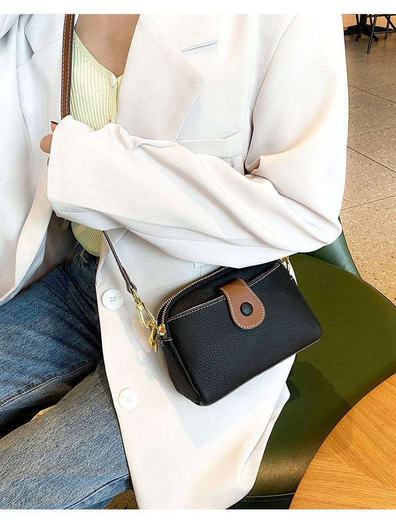 Women's Cowhide Genuine Leather Bag Female Fashion Designer Luxury Handbag Ladies Small Square bag Retro Crossbody Shoulder Bags