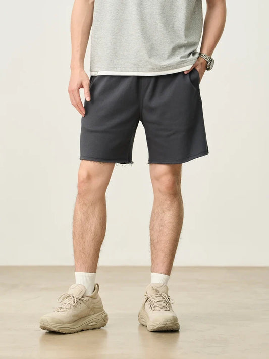2025 Summer New Oversize 390gsm Drawstring Shorts Men  Raw  Hem Athletic Sports Runinng Shorts