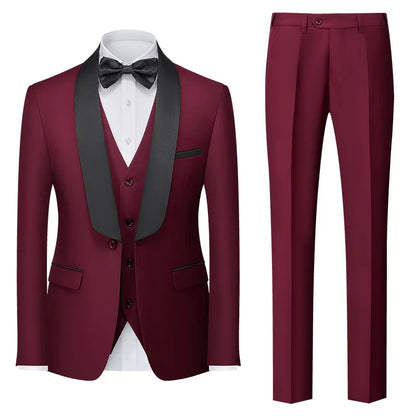 Red Men's Suit 3 Piece, Wedding Party Dress Jacket with Pants Vest, Blue, Green, Gray, Black Available, Asian Size M-5XL 6XL