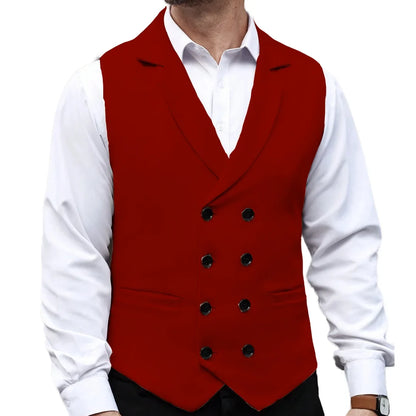 Men Vest Beige With Lapel Solid Double Button Waistcoat For Wedding Birthday Banquet Business Casual Daily Men Suit Vest