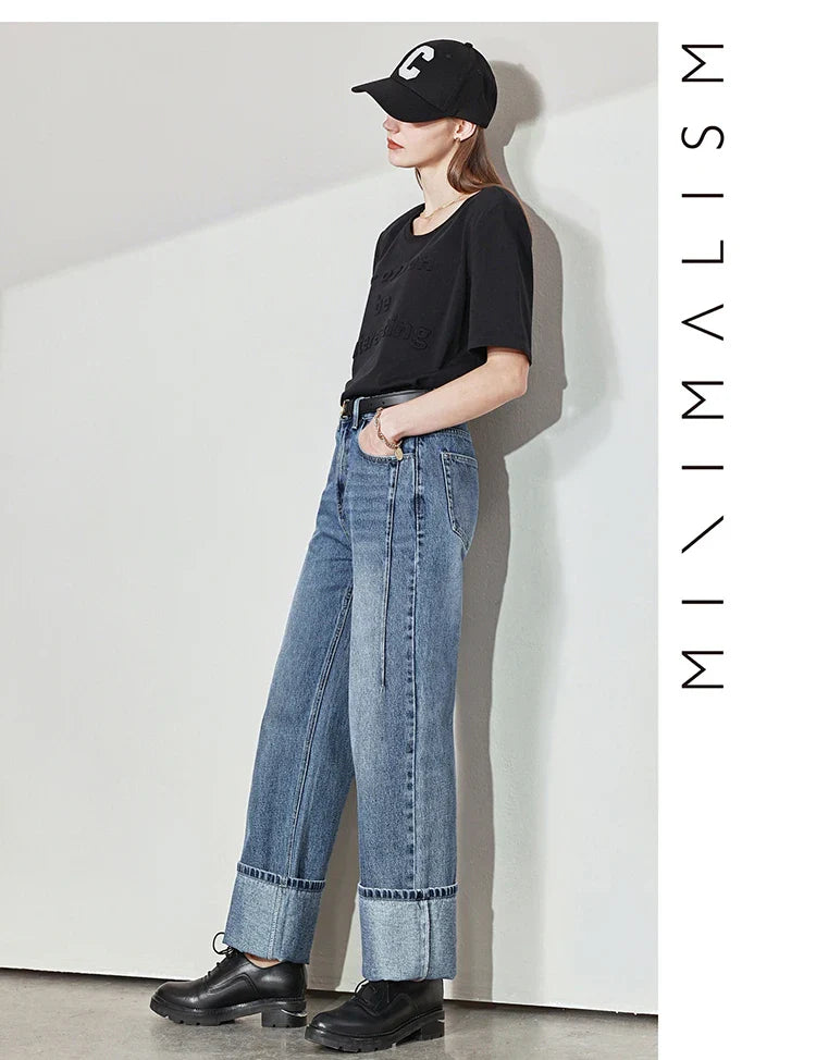 Minimalism Women Jeans 2025 Autumn Vintage Denim Pants Loose Wide Leg Pants Woman Casual Pants Female Trousers 12551002