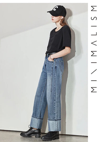 Minimalism Women Jeans 2025 Autumn Vintage Denim Pants Loose Wide Leg Pants Woman Casual Pants Female Trousers 12551002