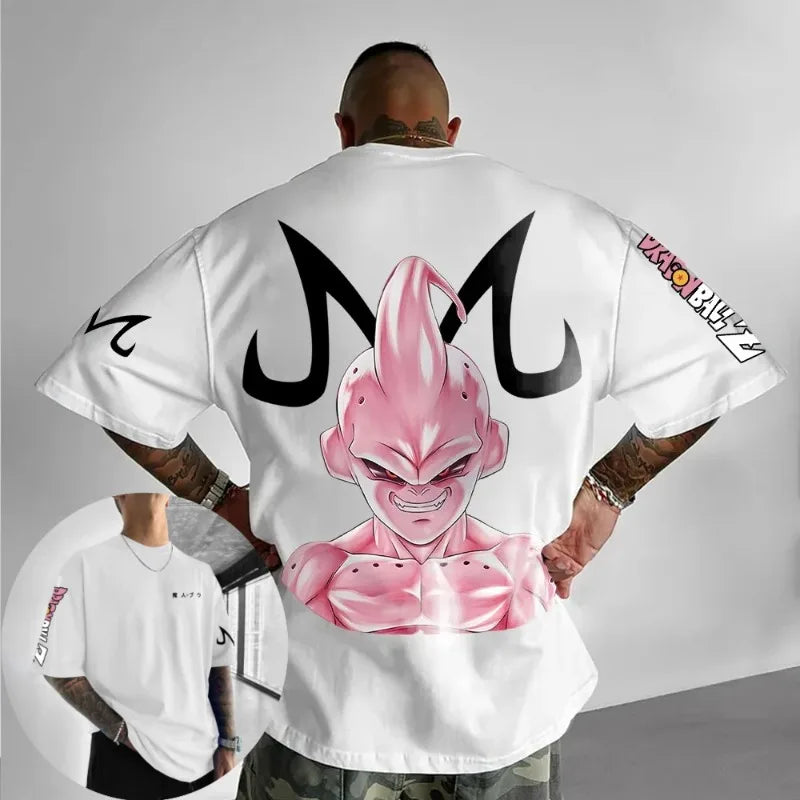Dragon Ball Men's T-Shirt Majin Buu Japanese Anime Summer Boy Children's Short Sleeve Trend Oversize Versatile Parent-Child Wear
