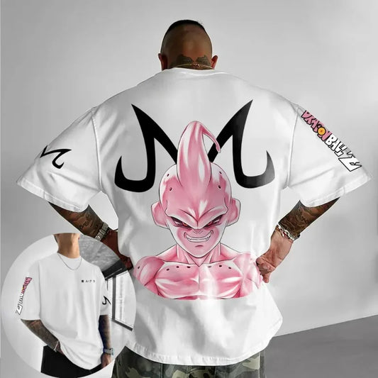Dragon Ball Men's T-Shirt Majin Buu Japanese Anime Summer Boy Children's Short Sleeve Trend Oversize Versatile Parent-Child Wear