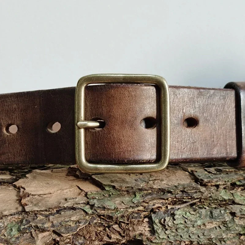 4.1CM Men High Quality Genuine Leather Belt Luxury Designer Brass Pin Buckle Belts Pure Cowskin Vintage Strap Male Jeans for Man