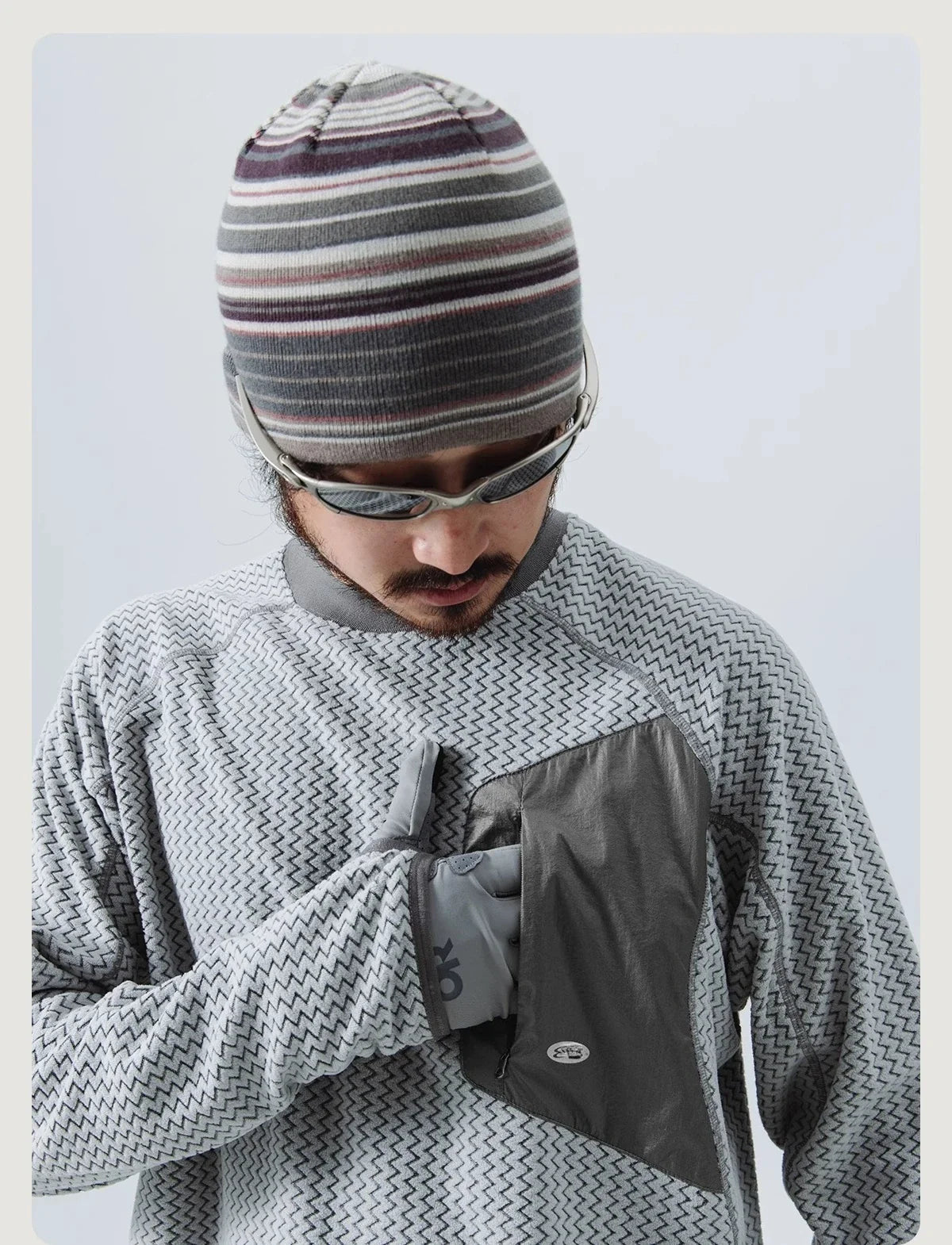 Mountain-Ready Crewneck: Engineered with Ribbed Neck, Reflective Logo, & Secure Chest Pocket for Outdoor Style Unisex