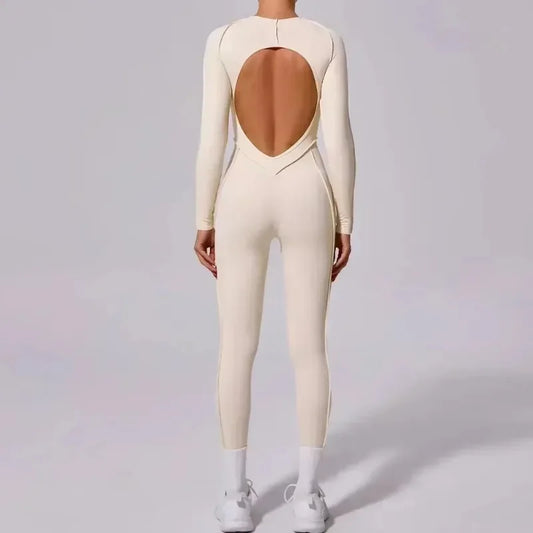 Women's High Elasticity Sports Bodysuit Kit Yoga Fitness Jumpsuit Open Back Hip-Lift Outdoors Gym Workout Sexy Fitness Outfit