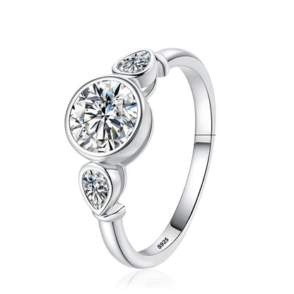 Pear Round Cut Full Moissanite Ring for Women 925 Sterling Silver with White Gold Plated Lab Diamond Rings Wedding Band