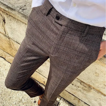 Coffee Brown Men Striped Plaid 3-Piece, Dark Blue Wedding Party Slim Fit Blazers Jacket and Vest with Pants, Asian Size M-5XL