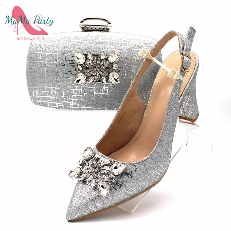 Color Italian Classics Design African Women Shoes and Bag Set High Quality with Shinning Crystal for Wedding Party