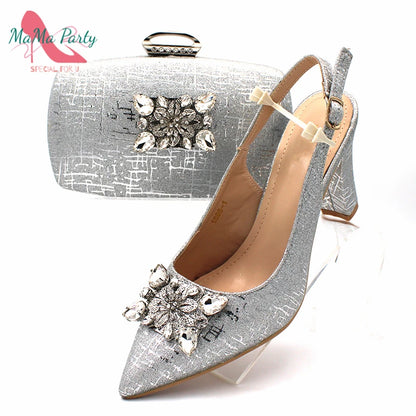 Color Italian Classics Design African Women Shoes and Bag Set High Quality with Shinning Crystal for Wedding Party