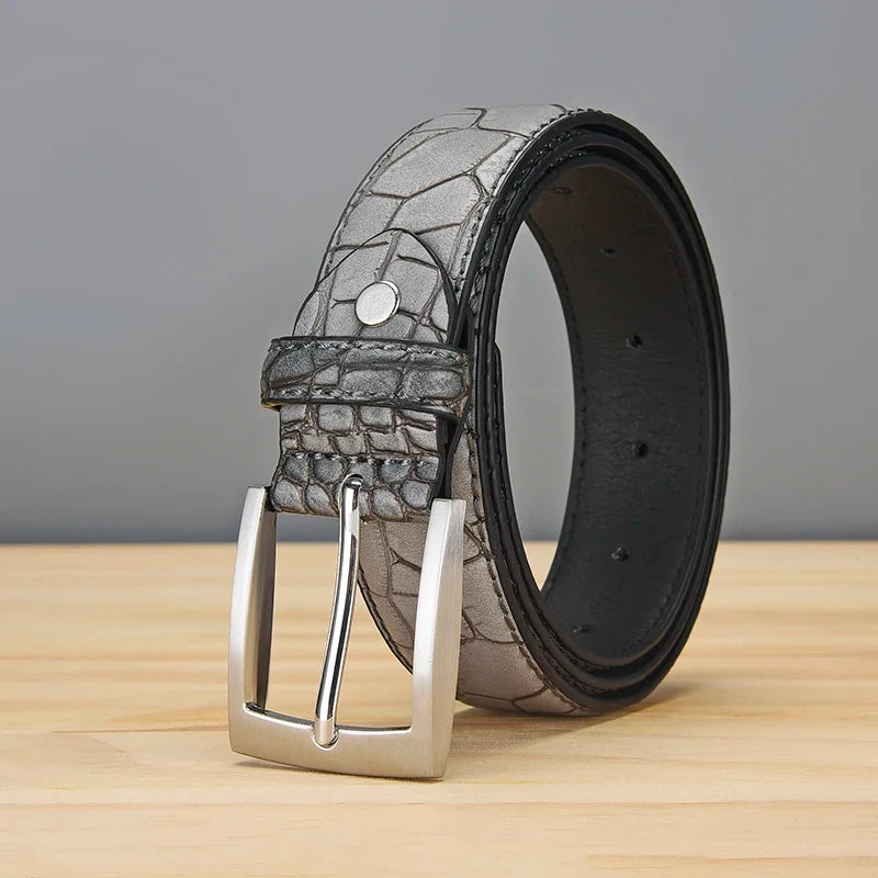 Men's Alligator Pattern Belt - Alloy Buckle, , Square Button, Fashionable Adjustable Dress Belt