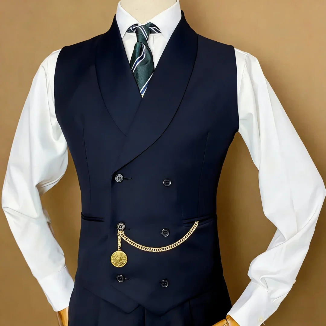 Men Vest Black With Lapel Solid Double Breasted Waistcoat For Wedding Business Party Work Office Casual Daily Men Suit Vest