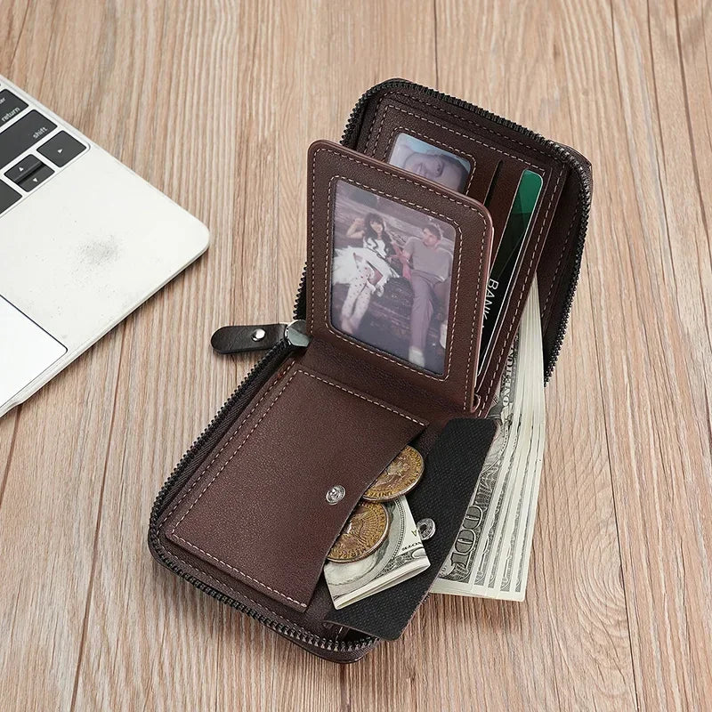 Portefeuille de luxe en cuir pour hommes avec fermeture éclair, porte-cartes, porte-monnaie, protection RFID, cadeau pour hommes, sac à main