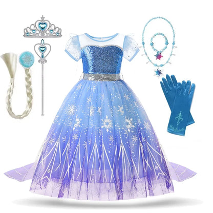 Elsa Girl Dresses Princess Costume Children's Sequin Fantasy Children's Cosplay Queen Clothes Halloween Carnival Party Dresses