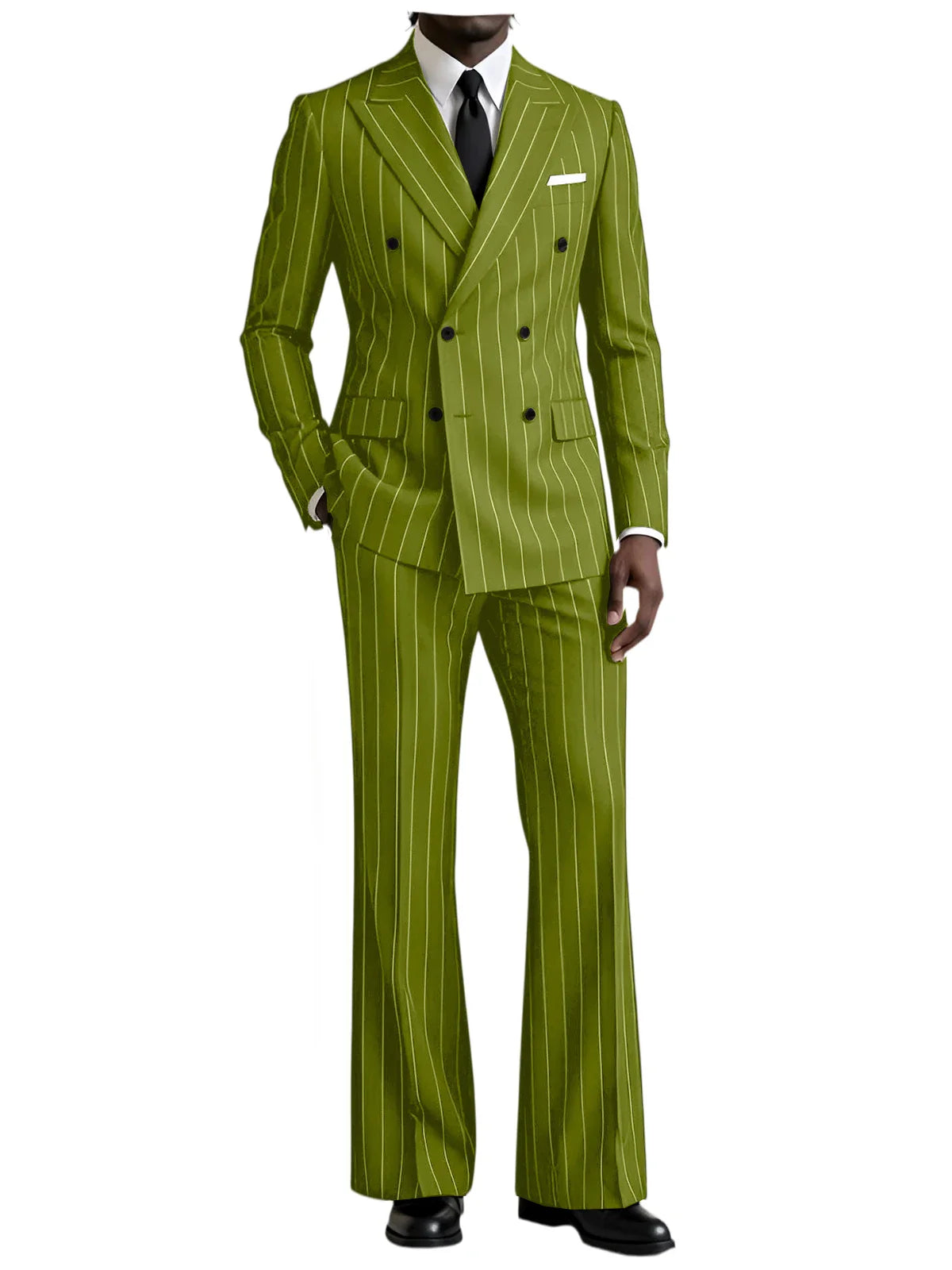 Men's Striped 2 Piece Suit Notched Lapel Straight Stripe Coat + Flare Pants Formal Business Wedding Party Prom Tuxedo for Men