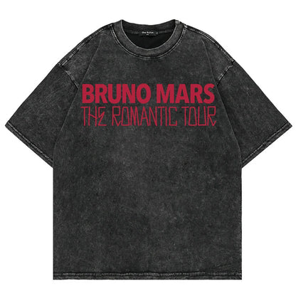 100% Cotton Vintage Washed Bruno Mars The Romantic Tour 2026 T Shirt Fashion Men Aesthetic Oversized Loose Acid Wash Tees Shirts