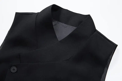 Men's Wedding and Party Vest with Diagonal Front Placket and Single-Button Closure
